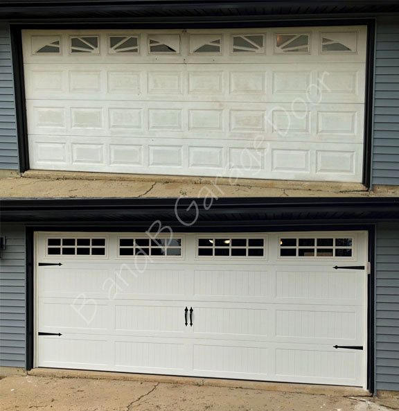Inside view of a residential garage door with track and roller hinges, properly lubricated.