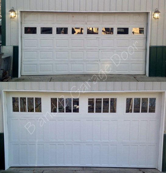 A standard clean white paneled double-car residential garage door.